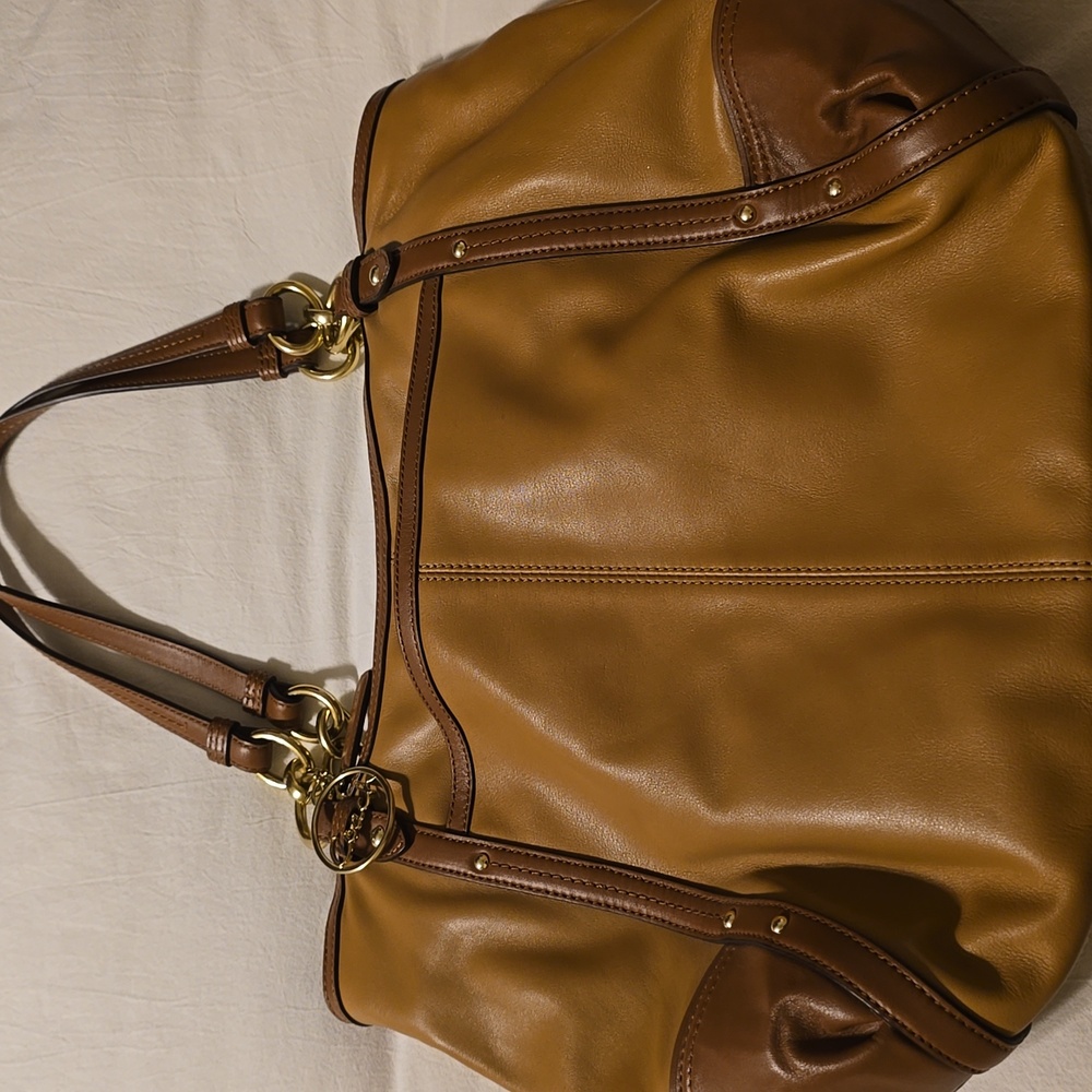 Coach Saddle & Tan Leather Bag with Gold Accents